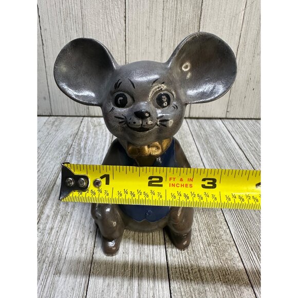 Vintage Painted Castle Ceramic Gentleman Gray Mouse with Blue Vest and Bowtie - Picture 6 of 7